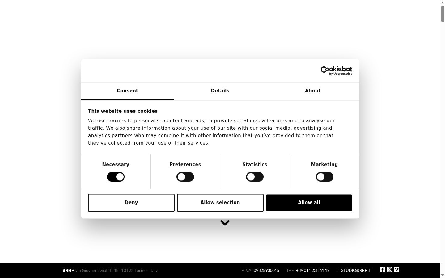 Screenshot del banner di consenso mostrato prima di qualsiasi interazione