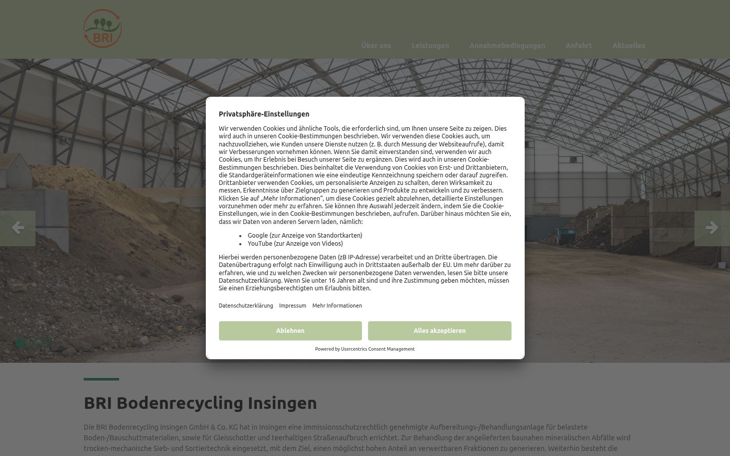 Capture d'écran de la bannière de consentement affichée avant toute interaction