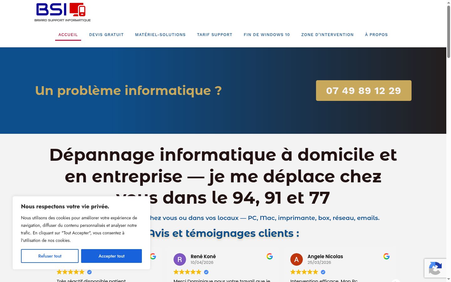 Capture d'écran de la bannière de consentement affichée avant toute interaction