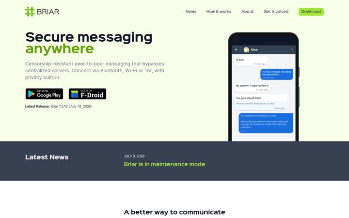 Screenshot of briarproject.org