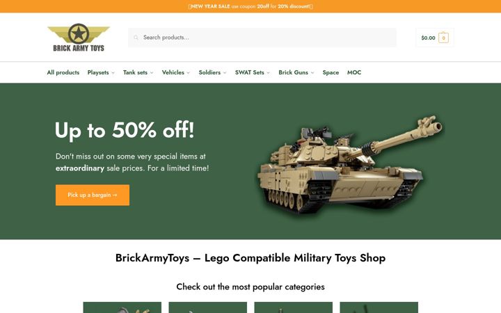 Screenshot of brickarmytoys.com