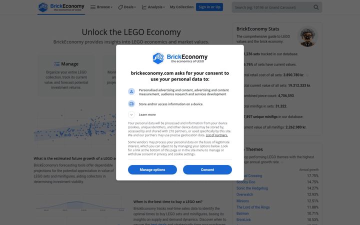 Screenshot of brickeconomy.com
