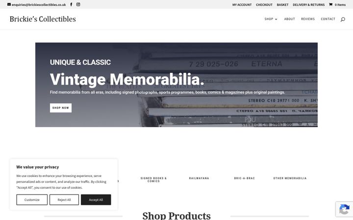 Screenshot of brickiescollectibles.co.uk