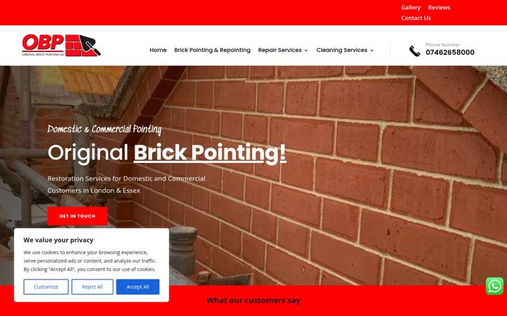 Screenshot of brickpointing.co.uk