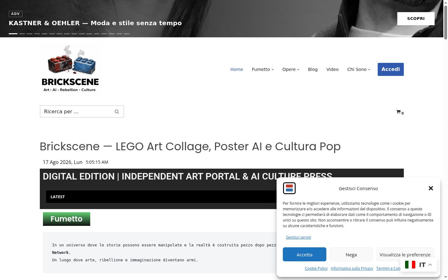 Screenshot del banner di consenso mostrato prima di qualsiasi interazione