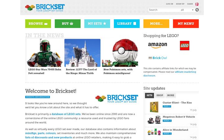 Captură de ecran a brickset.com