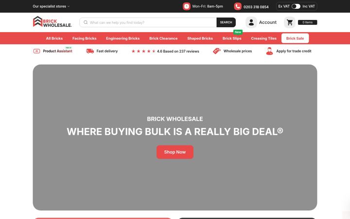 Screenshot of brickwholesale.co.uk