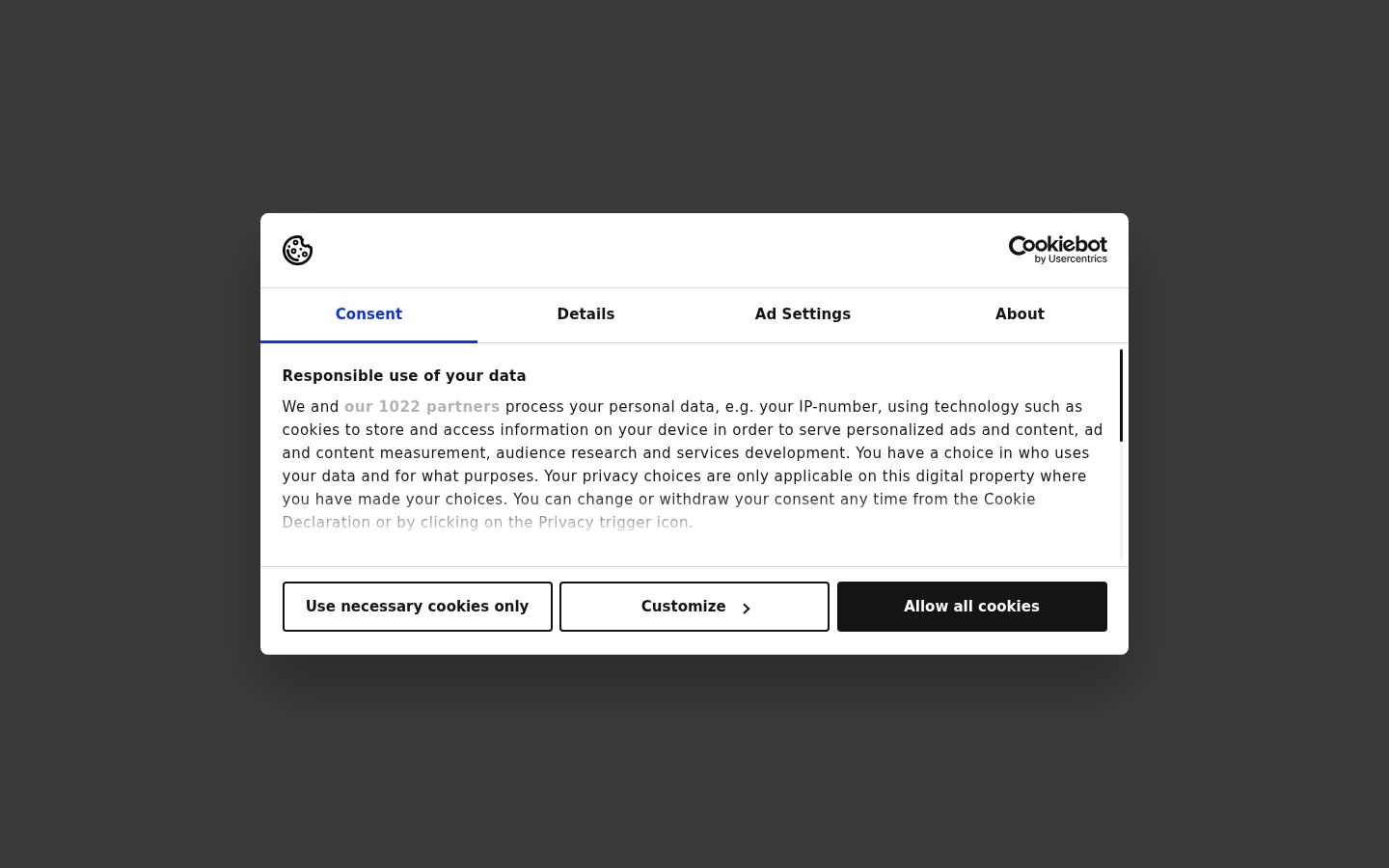 Screenshot of the consent banner shown before any interaction