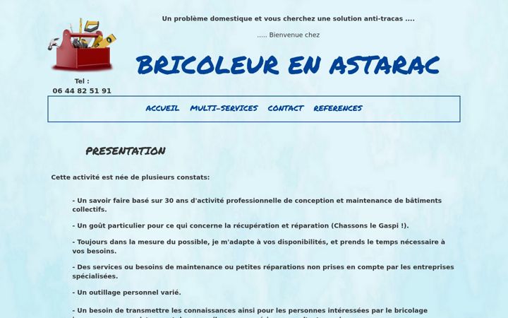 Screenshot of bricoleurenastarac.fr