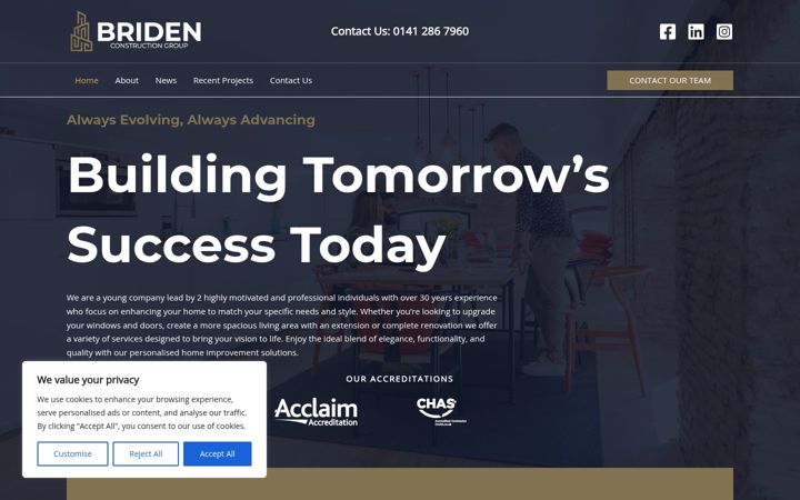 Screenshot of bridenconstructiongroup.co.uk