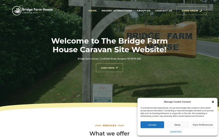 Screenshot of bridgefarmhousecaravansite.co.uk