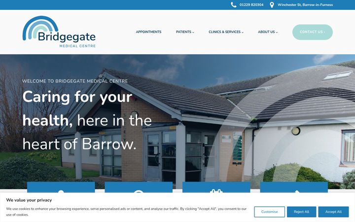 Screenshot ta' bridgegatemedicalcentre.nhs.uk