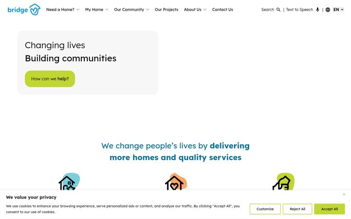 Skærmbillede af bridgehousing.org.au