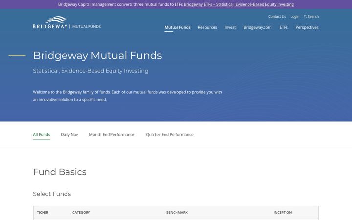 Screenshot of bridgewayfunds.com