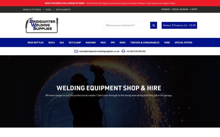 Screenshot of bridgwaterweldingsupplies.co.uk