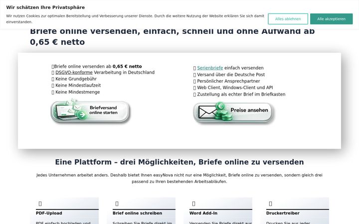 Screenshot of briefe-online-versenden.de