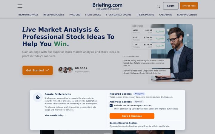 Skärmbild av briefing.com