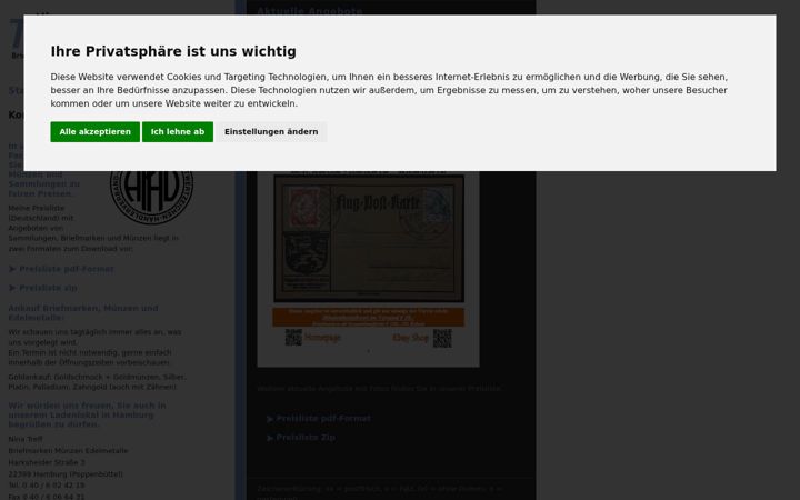 Screenshot of briefmarken-hamburg.de