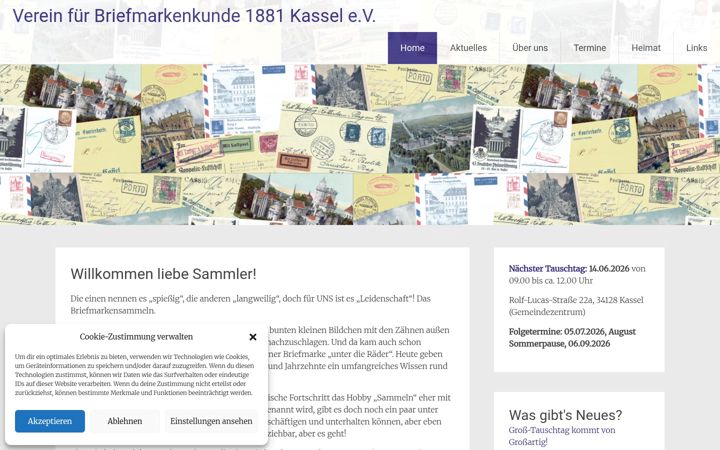 Ekraanipilt saidist briefmarkenverein-kassel.de