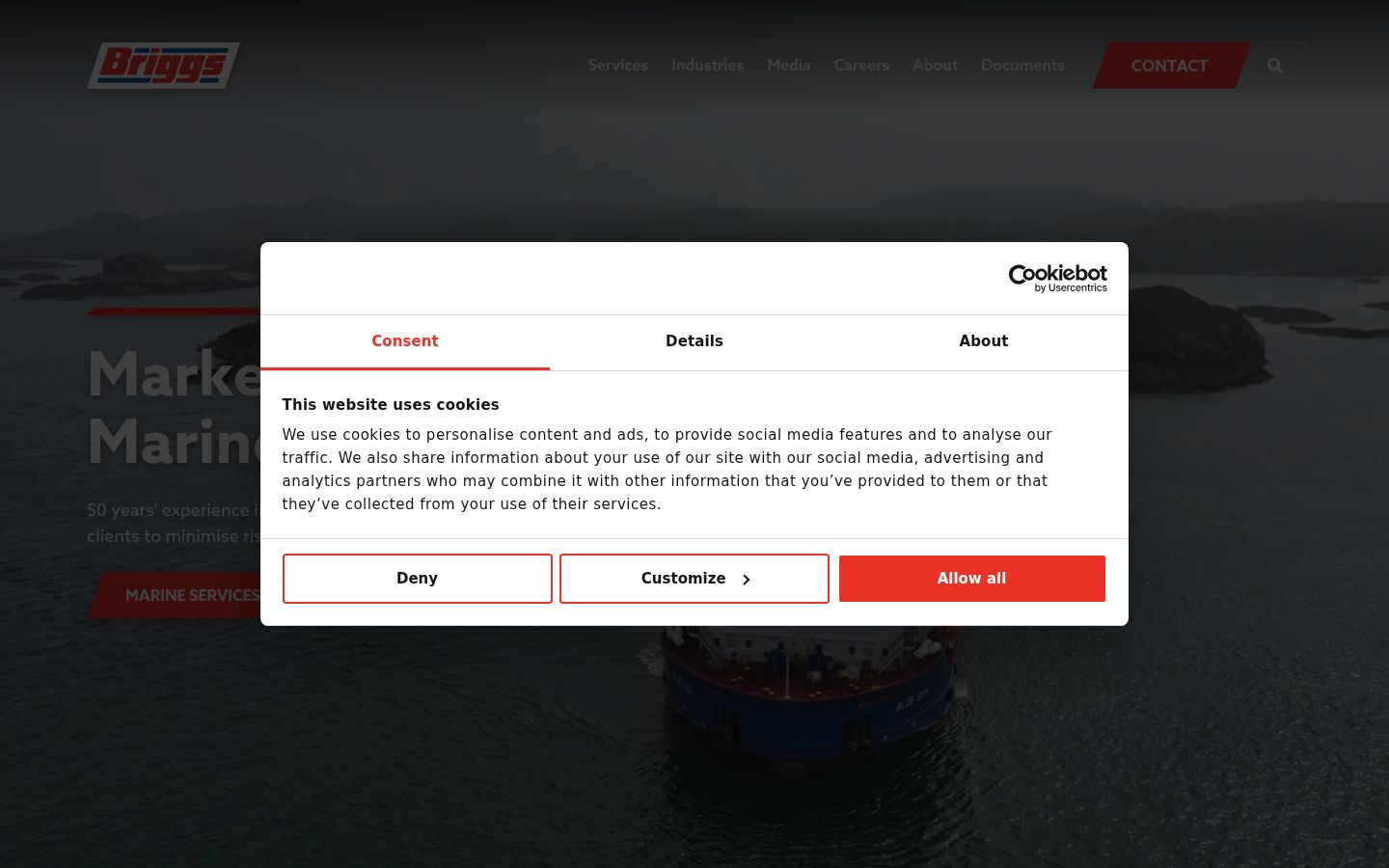 Screenshot des Einwilligungsbanners vor jeglicher Interaktion