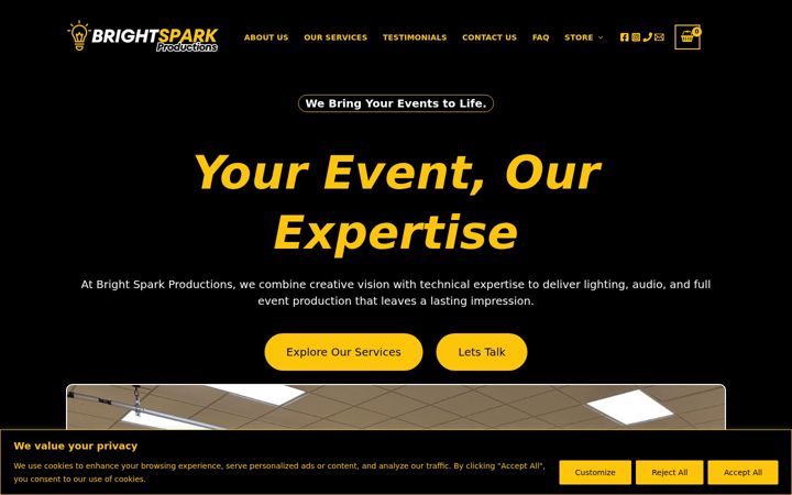 Screenshot ta' bright-spark-productions.co.uk