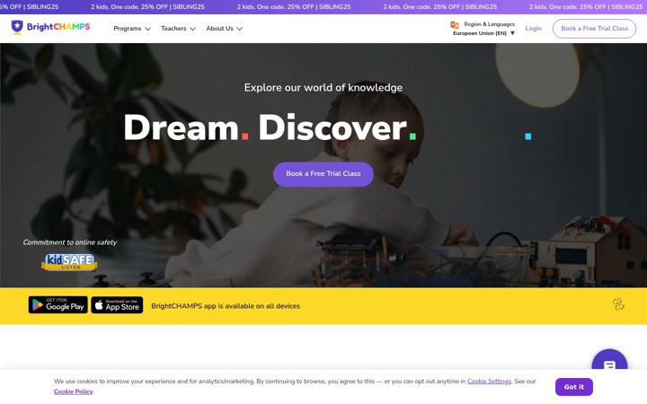 Screenshot van brightchamps.com
