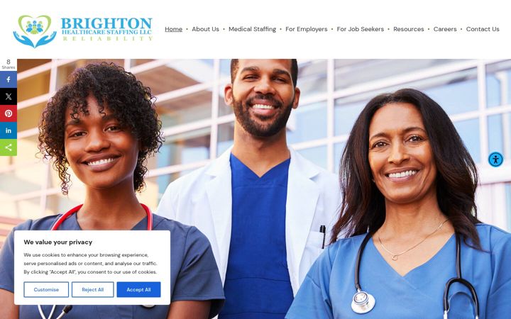 Screenshot of brightonhealthcarestaffing.com