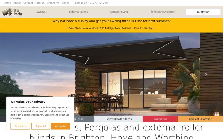Screenshot of brightonpatioawnings.co.uk