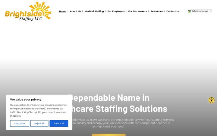 Screenshot of brightsidestaffing.com