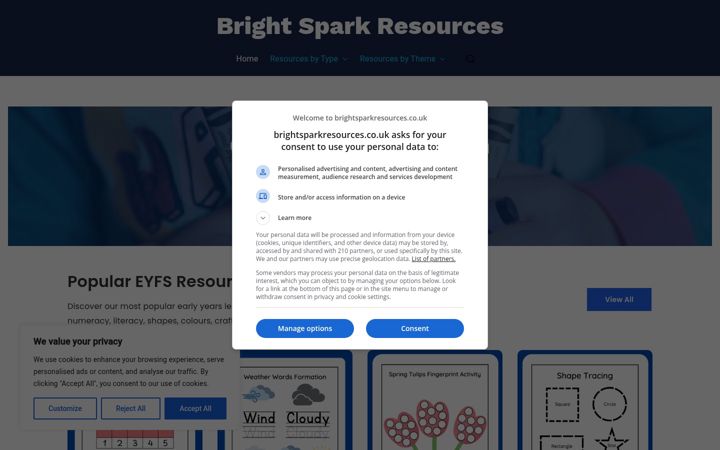 Screenshot of brightsparkresources.co.uk