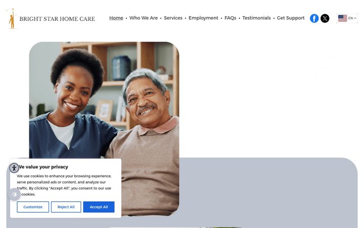 Screenshot of brightstarhomecare.net