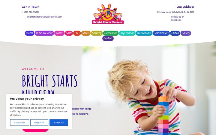 Screenshot of brightstartsnursery.co.uk