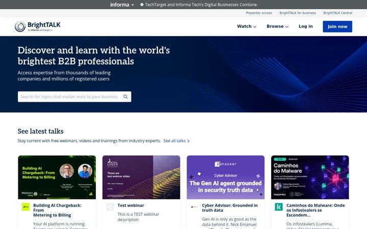 Captură de ecran a brighttalk.com
