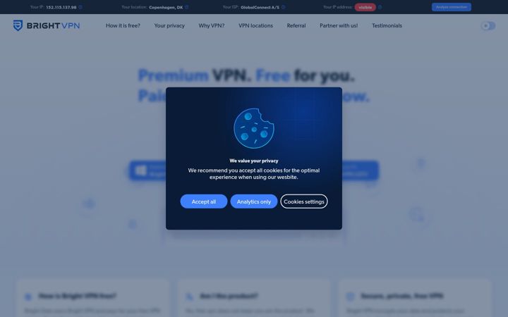Kuvakaappaus sivustosta brightvpn.com