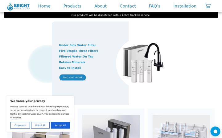 Screenshot ta' brightwaterfilters.co.uk
