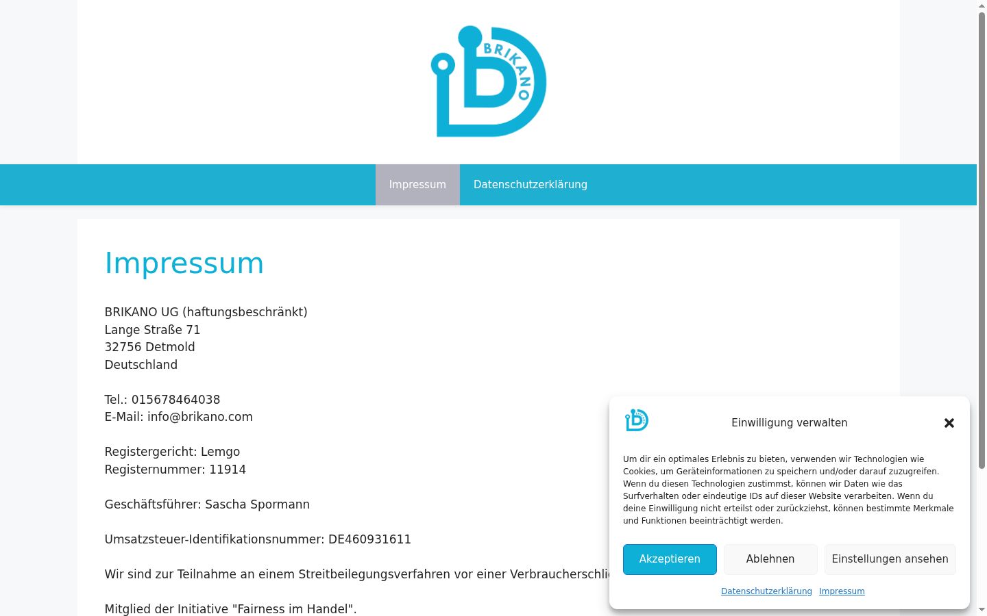 Screenshot des Einwilligungsbanners vor jeglicher Interaktion