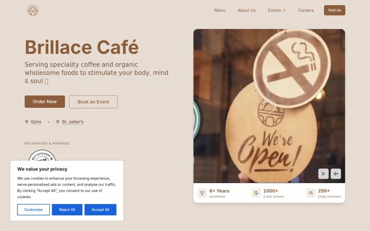 Screenshot of brillacecafe.com