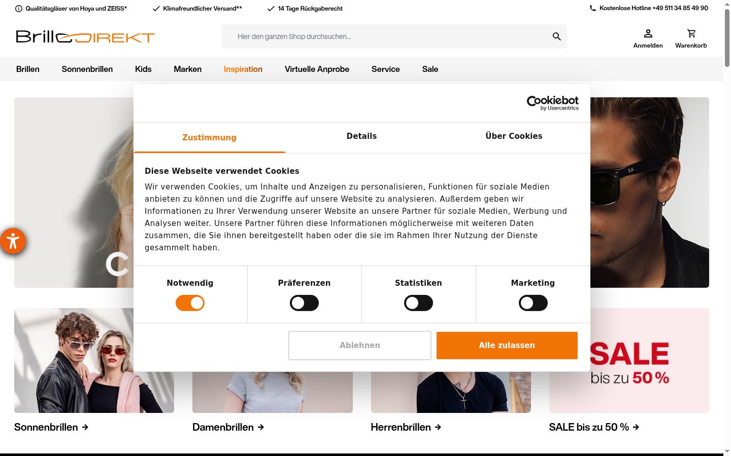 Zrzut ekranu banera zgody wyświetlanego przed jakąkolwiek interakcją