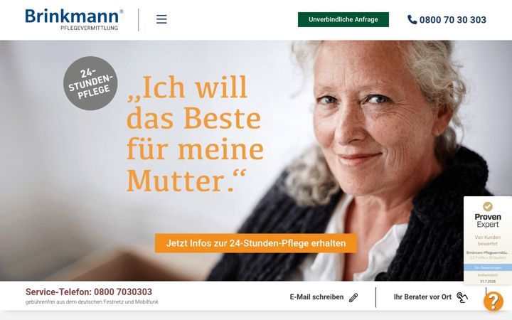 Posnetek zaslona brinkmann-pflegevermittlung.de