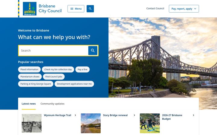 Screenshot stránky brisbane.qld.gov.au