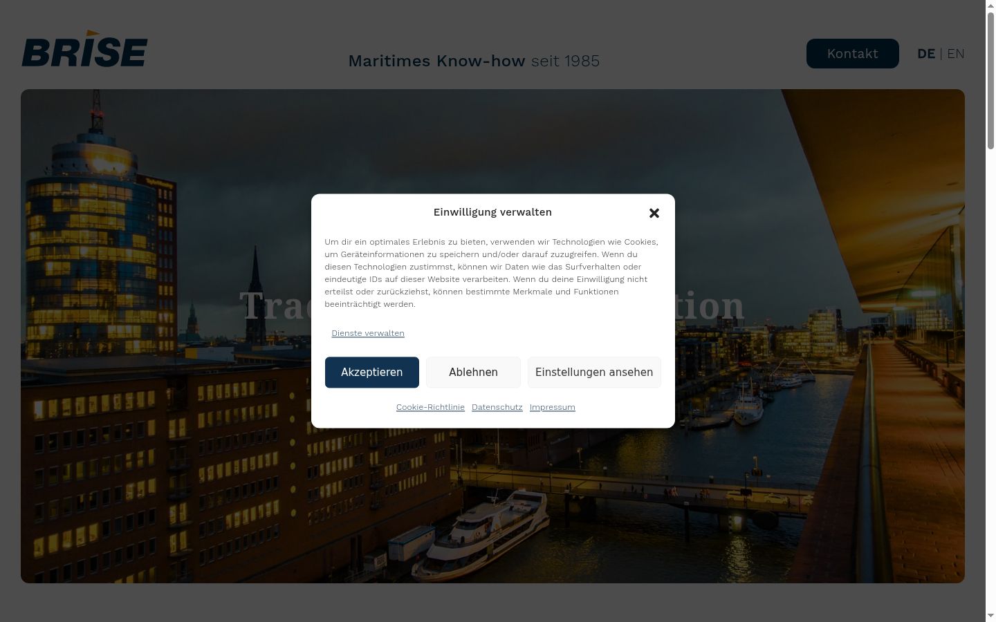 Screenshot del banner di consenso mostrato prima di qualsiasi interazione