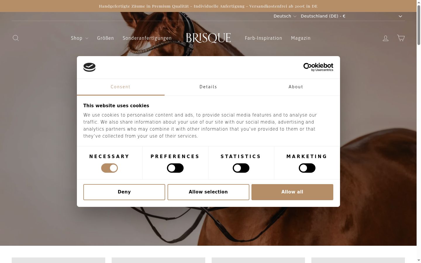 Screenshot of the consent banner shown before any interaction