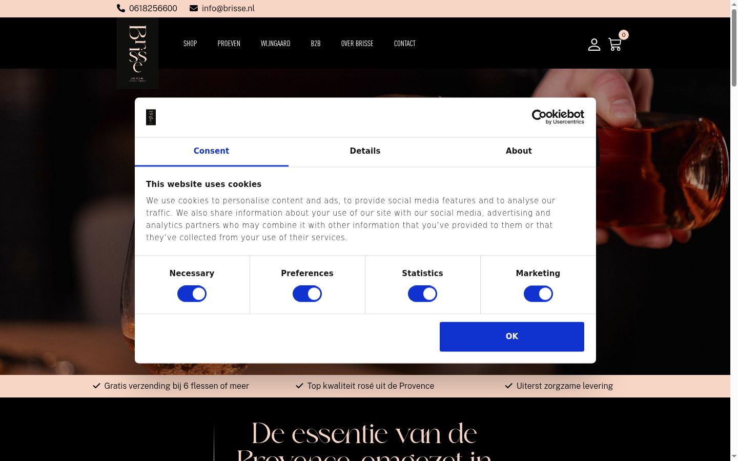 Capture d'écran de la bannière de consentement affichée avant toute interaction