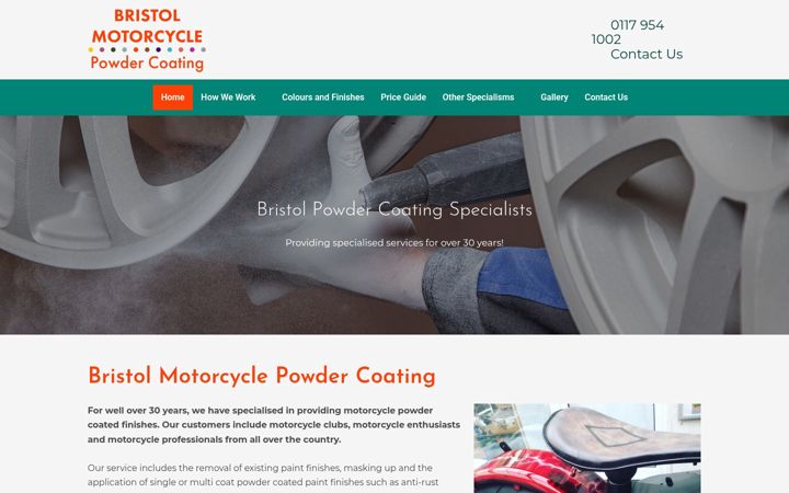 Screenshot ta' bristolmotorcyclepowdercoating.co.uk