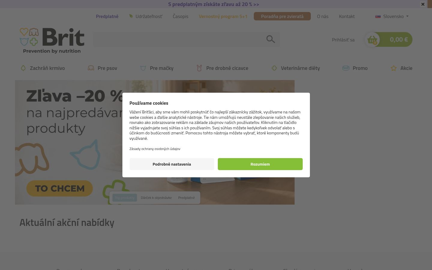 Snímka obrazovky banera súhlasu zobrazeného pred akoukoľvek interakciou
