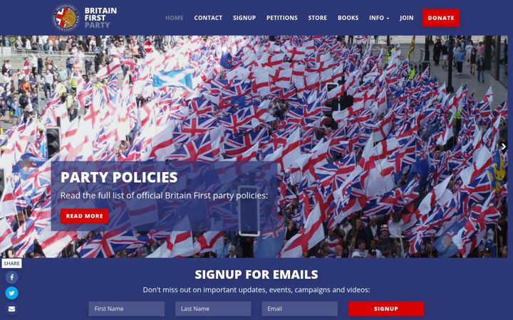 Posnetek zaslona britainfirst.org