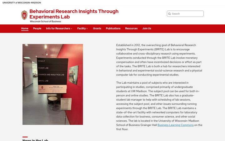 Screenshot of brite.wisc.edu