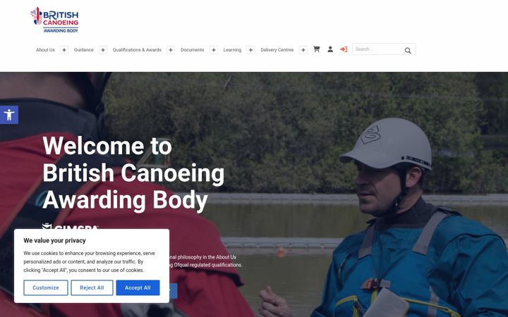 Screenshot ta' britishcanoeingawarding.org.uk