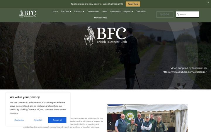 Screenshot of britishfalconersclub.co.uk