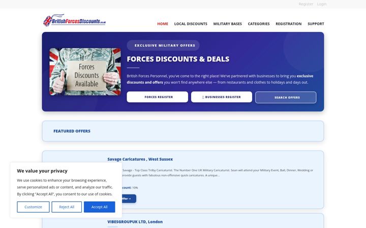 Screenshot of britishforcesdiscounts.co.uk